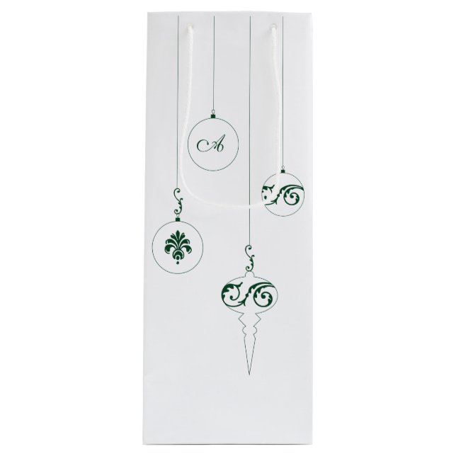 Green Monogram Bauble Weihnachtsschmuck Geschenktüte Für Weinflaschen (Vorderseite)