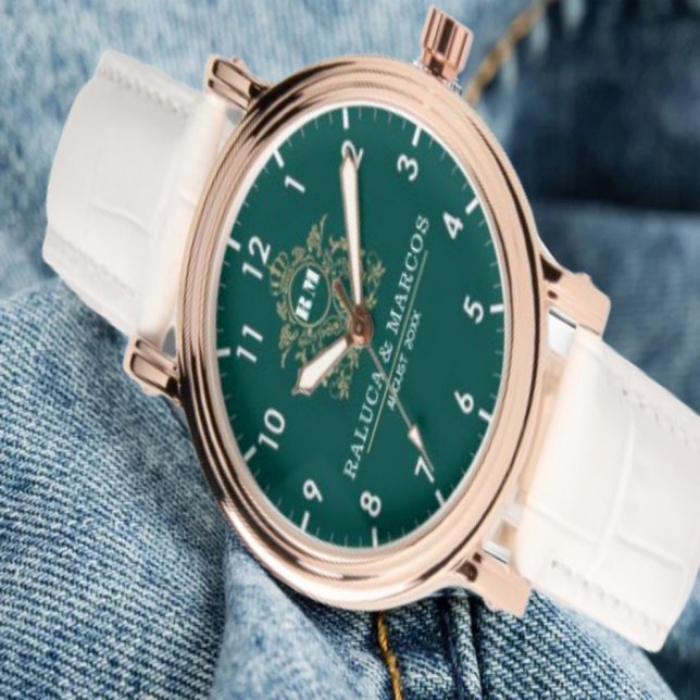 Green Monogram Custom couple floral names  Armbanduhr (Von Creator hochgeladen)