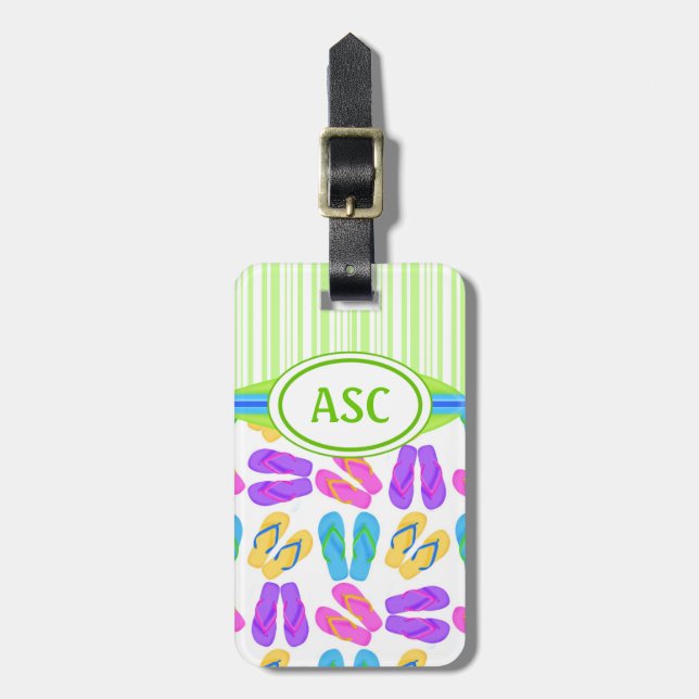 Green Monogram farbige Flip Flops Beach Gepäckanhänger (Vorderseite vertikal)