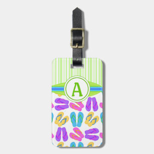 Green Monogram Flip Flops und Surfboard Beach Gepäckanhänger
