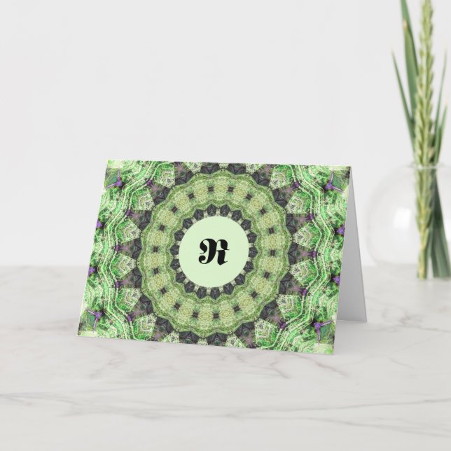 Green Monogram R Card, Danke Geschenk, Mandella (Vorderseite)