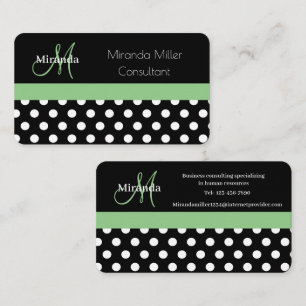 Green Monogram Schwarz-weiß Polka Dot Business Car Visitenkarte