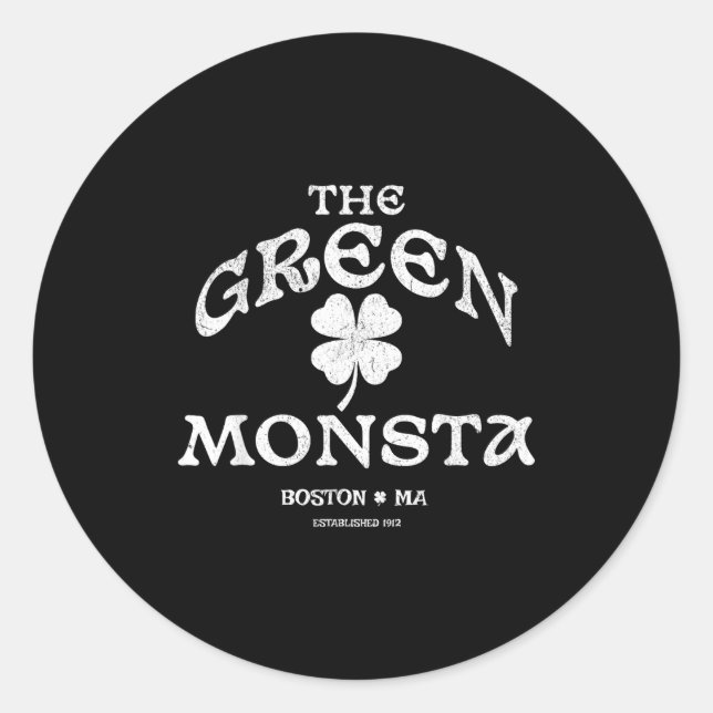 Green Monsta Funny Boston M New England Srts Gift  Runder Aufkleber (Vorderseite)