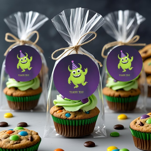 Green Monster Birthday Danke Runder Aufkleber (Von Creator hochgeladen)