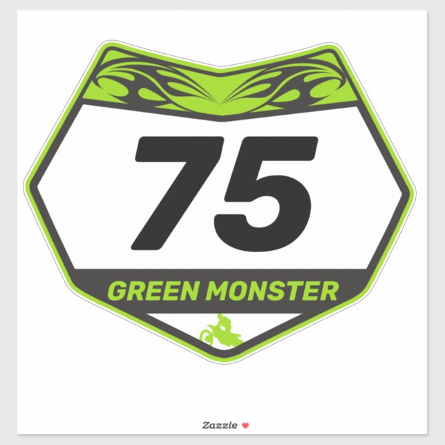GREEN MONSTER Dirtbike Nummernschild Vinyl Sticker (Blatt)