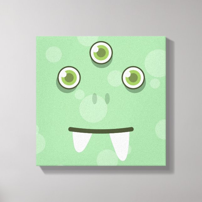 Green Monster Face Wrapped Canvas Leinwanddruck (Vorderseite)
