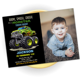 Green Monster Truck Birthday Einladungen Foto