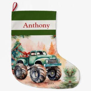Green Monster Truck Boys Großer Weihnachtsstrumpf