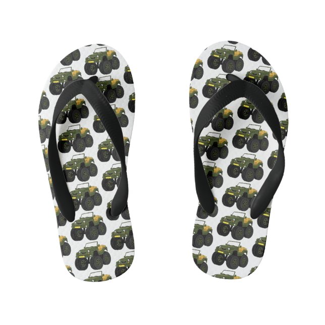 Green monster truck cartoon illustration  kinderbadesandalen (Fußbett)
