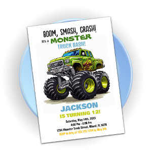 Green Monster Truck Geburtstagseinladungen Einladung
