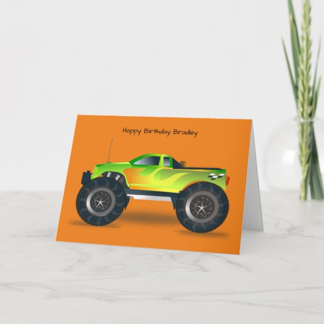 Green Monster Truck Geburtstagskarte Karte (Vorderseite)