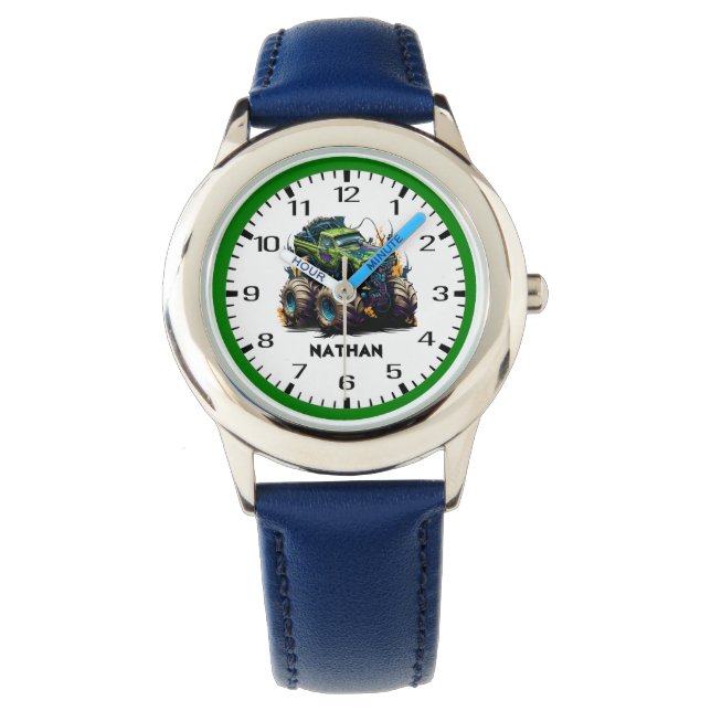 Green Monster Truck Kids Armbanduhr (Vorderseite)
