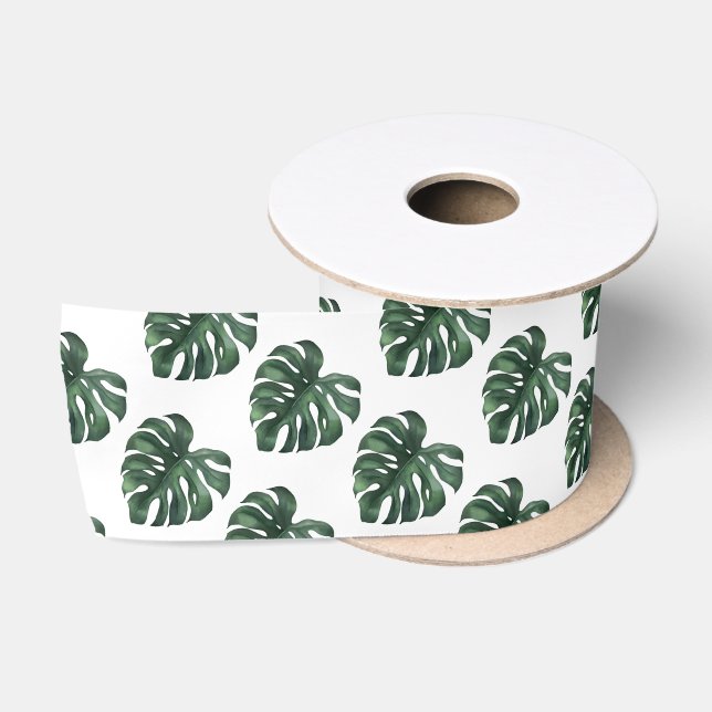 Green Monstera Leaf Hochzeit Ribbon Satinband (Spule)