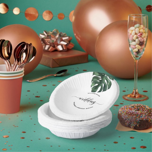 Green Monstera Leaf Wedding Empfang Pappteller (Multi)