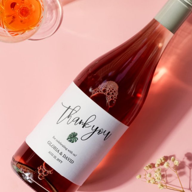 Green Monstera Leaf Wedding Sparkling Weinlabel (Von Creator hochgeladen)