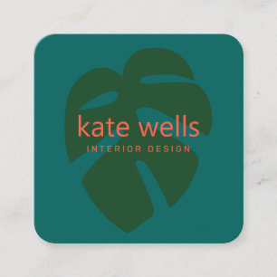 Green Monstera Tropical Leaf Logo Design Quadratische Visitenkarte