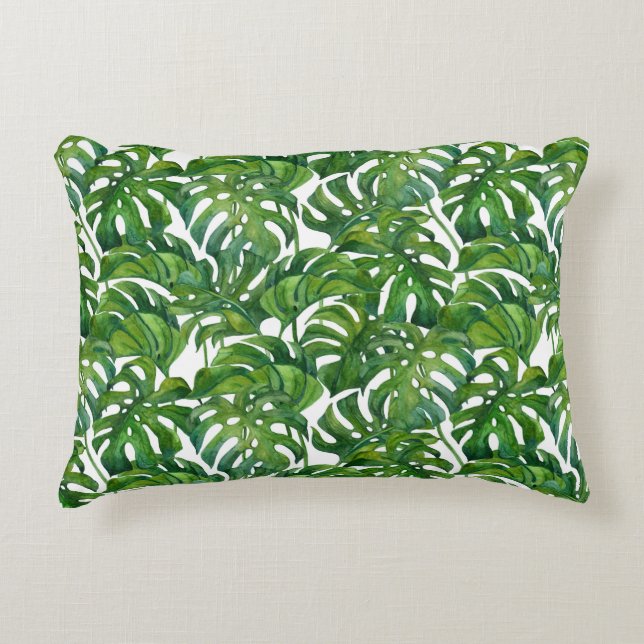 Green Monstera Verlasse tropisch nahtlos Dekokissen (Vorderseite)