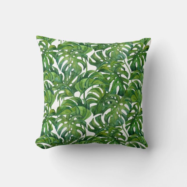 Green Monstera Verlasse tropisch nahtlos Kissen (Vorderseite)