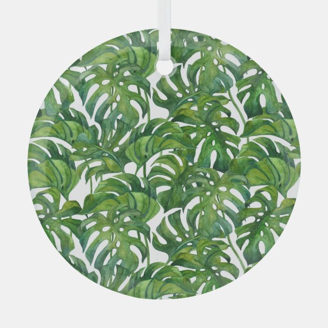 Green Monstera Verlasse tropisch nahtlos Ornament Aus Glas (Vorderseite)