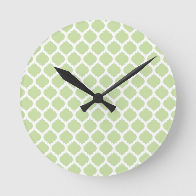 Green Moroccan Pattern Wall Clocks Runde Wanduhr (Vorderseite)