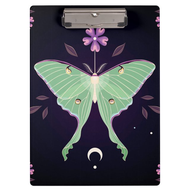 Green Moth Lila Blume | Moth Clipboard Klemmbrett (Vorderseite)