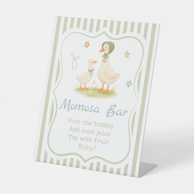 Green Mother Gänse Baby Dusche Momosa Bar Sockelschild (Vorderseite)