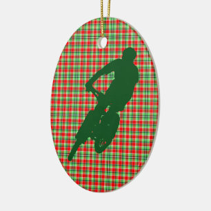 Green Mountain Bike auf Weihnachten Karierte Verzi Keramik Ornament