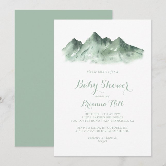 Green Mountain Country Calligraphy Babydusche Einladung (Vorne/Hinten)