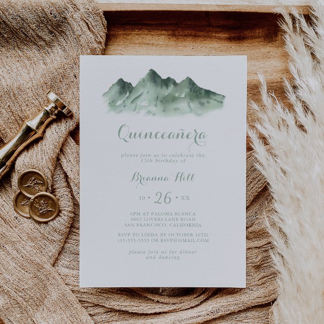 Green Mountain Country Calligraphy Quinceañera Einladung (Von Creator hochgeladen)