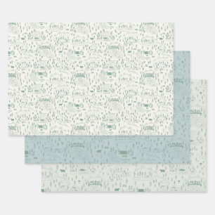 Green Mountain Toile Gift Wrap Set von 3 Geschenkpapier Set