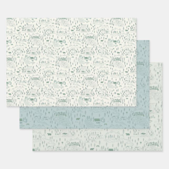 Green Mountain Toile Gift Wrap Set von 3 Geschenkpapier Set (Set)