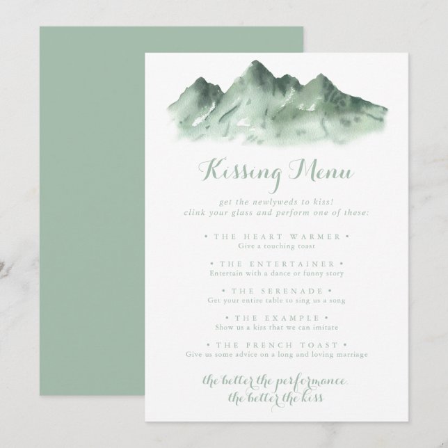 Green Mountain Wedding Kissing Menu Game Card (Vorne/Hinten)