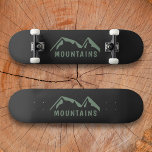 Green Mountains Black Skateboard<br><div class="desc">Ein schwarzes Skateboard mit grünen Bergen und individualisierbarem Text für Wander- und Outdoorliebhaber!</div>