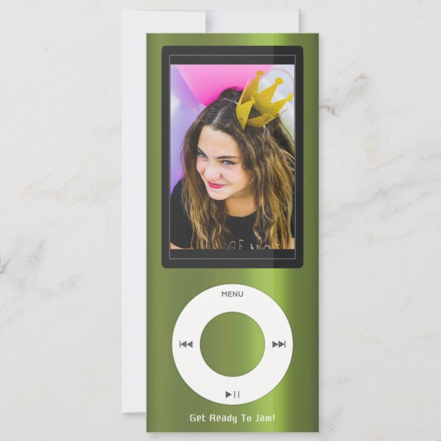 Green MP3 Music Player Birthday Einladung (Vorderseite)