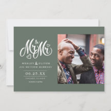 Green Mr. & Mr. Script - Save the Date mit Foto