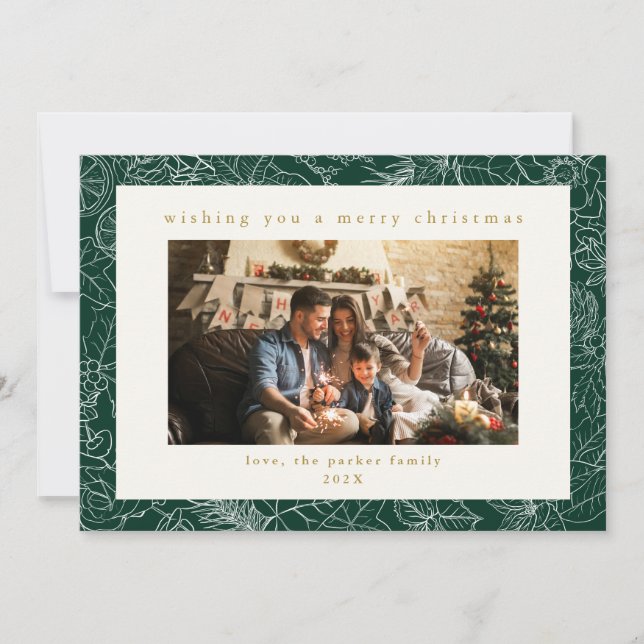 Green Muster Custom Foto Weihnachtskarte Feiertagskarte (Vorderseite)