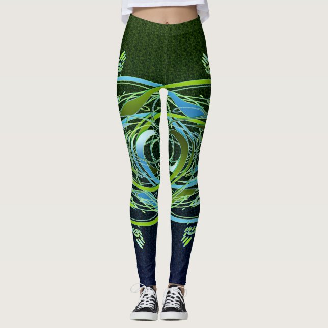 Green n Blue Wirbel Leggings (Vorderseite)