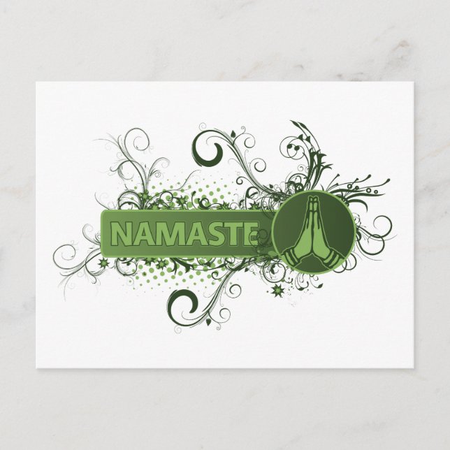 Green Namaste English Postkarte (Vorderseite)