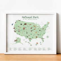 Green National Park Map Woodland Kinderzimmer Prin