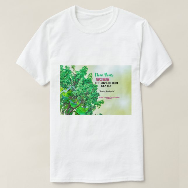 Green Nature Leaves Happy New Year 2026  T-Shirt (Design vorne)