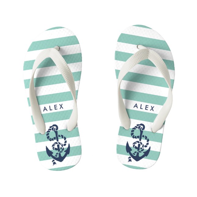 Green Nautical Anchor Boys Flip Flops (Fußbett)