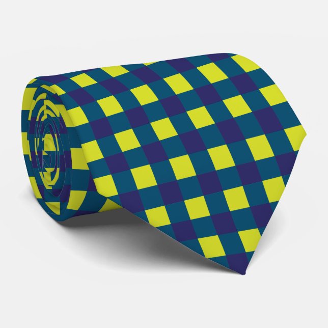 Green Navy Blue Checkerboard Krawatte (Gerollt)
