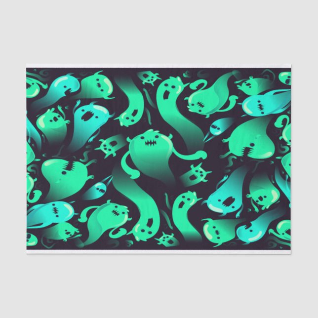 Green Neon Ghost Pattern Seidenpapier (Vorderseite)
