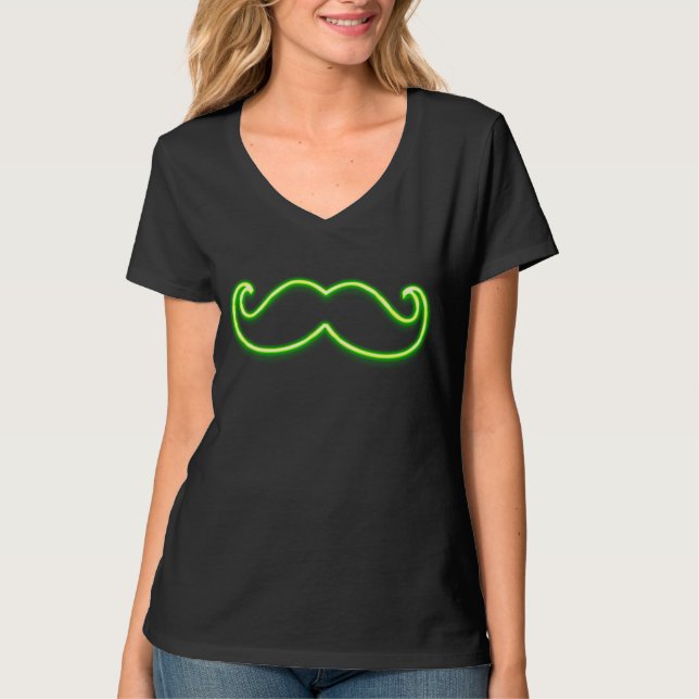 Green Neon Glow Mustache T-Shirt (Vorderseite)