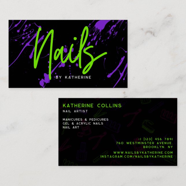 Green Neon Lila Nails Nail Salon Visitenkarte (Vorne/Hinten)