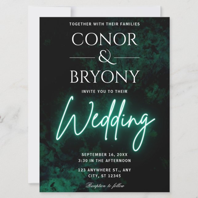 Green Neon Wedding Einladung (Vorderseite)