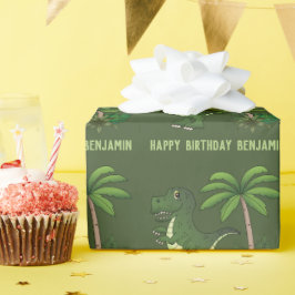 Green Niedlich Cartoon T-rex Dinosaur Happy Birthd Geschenkpapier