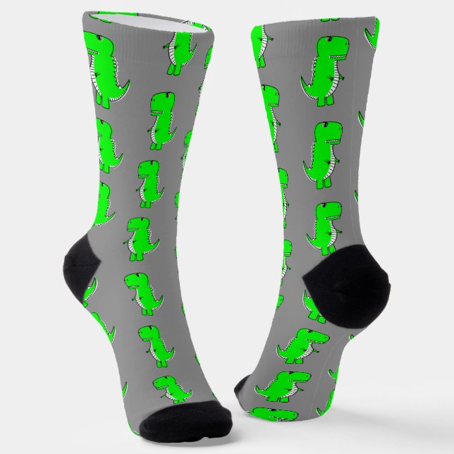 Green Niedlich Dino Gray Socken (Gewinkelt)
