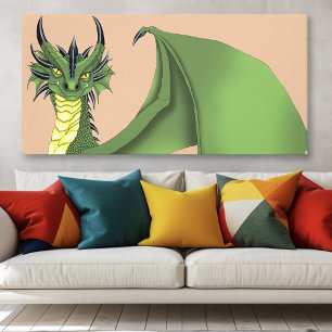Green Niedlich Dragon Portrait Peach Leinwanddruck