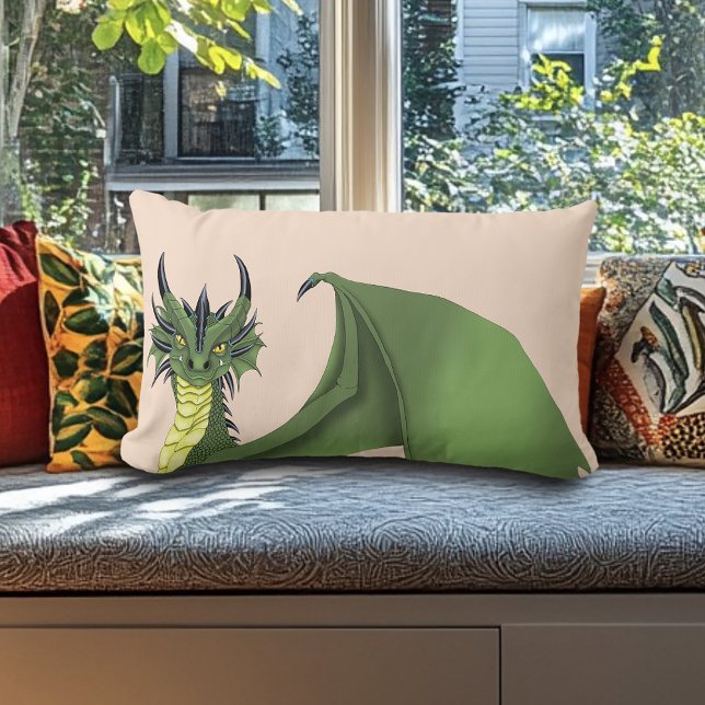 Green Niedlich Dragon Portrait Peach Lendenkissen (Von Creator hochgeladen)
